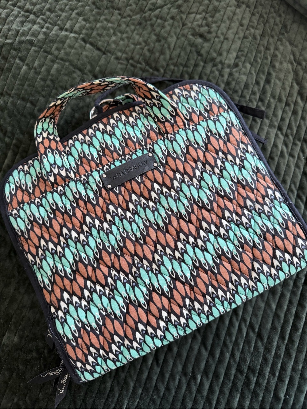 Vera Bradley Teal and Brown Patterned Quilted Laptop Bag